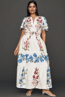 nwt by ANTHRPOLOGIE sz 3X Somerset Maxi Dress: White Floral Motif